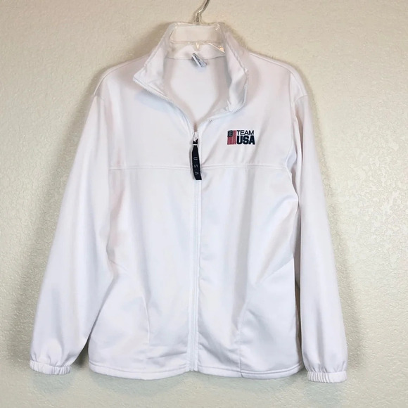 United States Olympic Committee Jacket USA Coat White Athlete Full Zip Medium - Picture 1 of 7